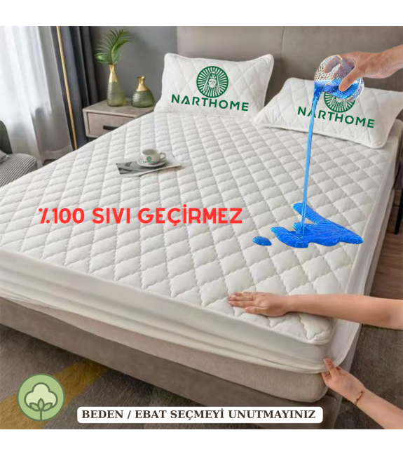 NARTHOME Kapitoneli Fitted %100 Su Sıvı Geçirmez Pamuklu Alez Yatak Koruyucu Yatak Alezi 9 Ebat