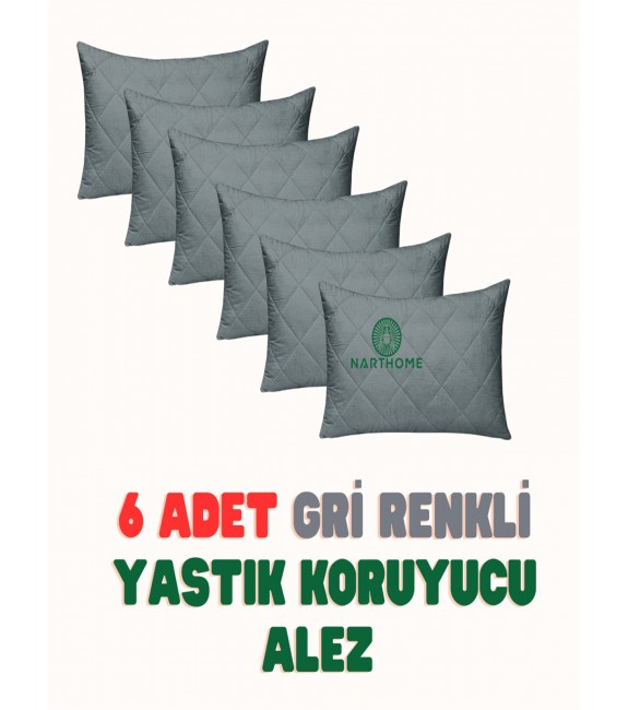 NARTHOME 6 ADET  GRİ  RENKLİ KAPİTONELİ YASTIK ALEZİ YASTIK KORUYUCU YASTIK KILIFI  PAMUKLU KUMAŞ-GRİ-50 x 70