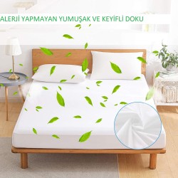 NART HOME PAMUK  Fitted Full Kenar Su Sıvı Geçirmez Yatak Koruyucu Alez Çarşaf Beyaz PFSG--180 x 200