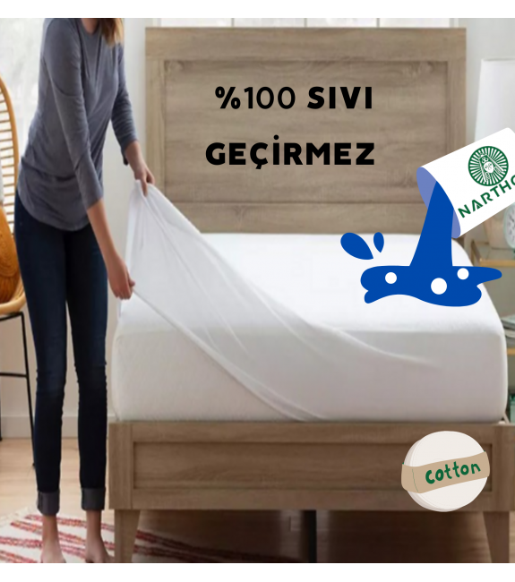 NARTHOME Pamuk Fitted Full Kenar Su Sıvı Geçirmez Yatak Koruyucu Alez Çarşaf Beyaz 9 Farklı Ebat